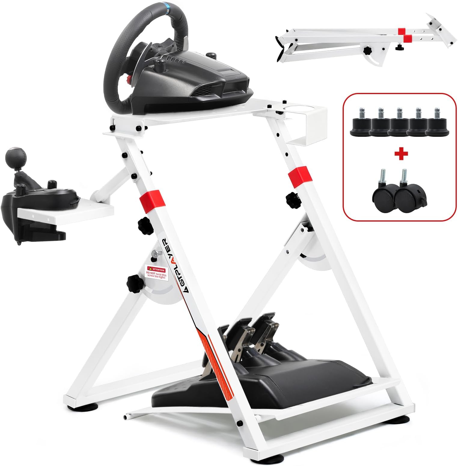 GTPLAYER Steering Wheel Stand for G25 G27 G29 G920 Foldable Racing Wheel Stand with Cup Holder Adjustable Height/Angle, Driving Simulator Gaming Wheel Stand
