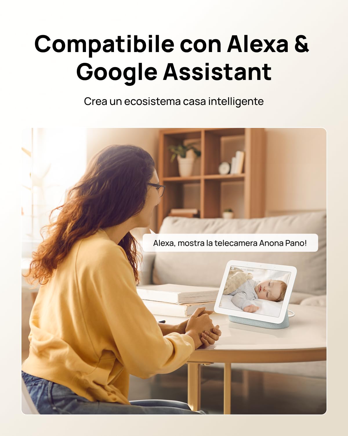 Anona Pano 4K Telecamera WIFI Interno, 8MP Videocamera Sorveglianza Animali/Cane/Bambino, 360° PTZ, Wi-Fi 6 2,4/5G, Auto-Tracking, Rilevamento AI Persone/Animali/Pianto, Privacy, Audio Bidirezionale