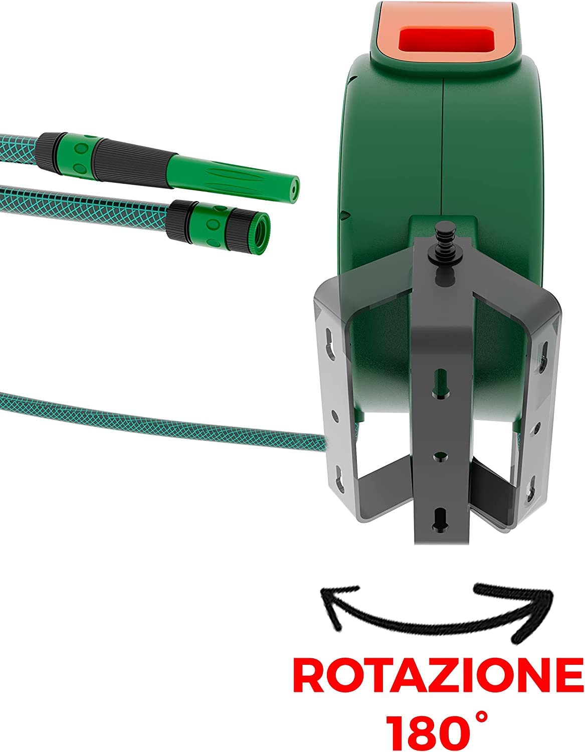 BRICOZONE Avvolgitubo per Acqua con Tubo in PVC Attacco 1/2" da Giardino Fissaggio Parete Muro Blocco Automatico Riavvolgitore Auto Stop Accessorio Esterno Salvaspazio Pressione 24 Bar 20 + 2 M Verde