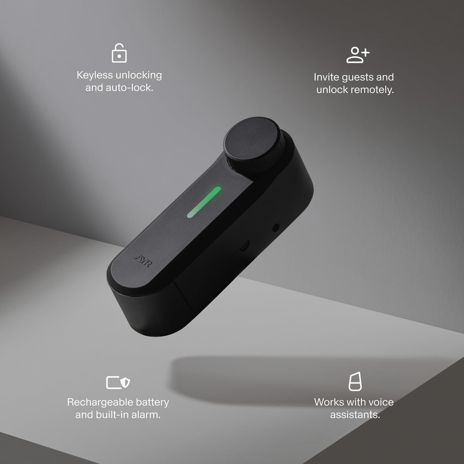 AYR Pass - Cerradura Inteligente con Alarma Integrada, Bluetooth 5.0, Control por App Integra y Gestión de Invitados, Batería Recargable, Compatible con Cilindro Europeo. [Negro mate]