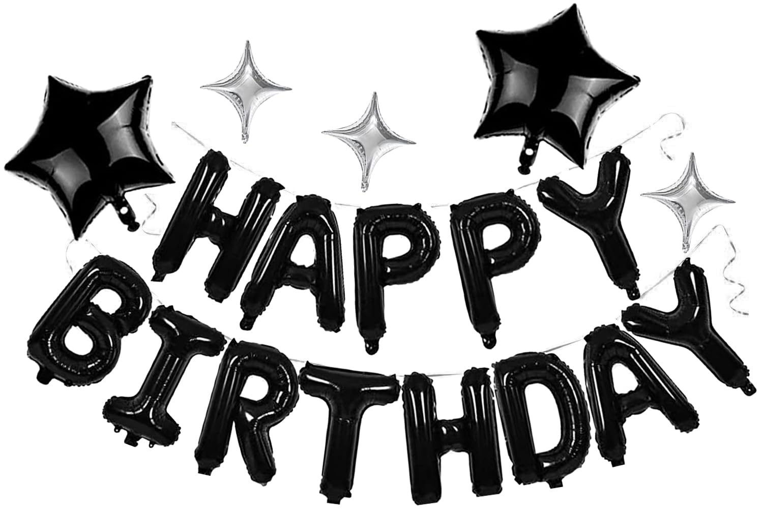 23pcs Birthday Balloons Banner, 3D Black Premium Mylar Foil Letter Happy Birthday Banner with 5pcs Star Balloons Kits for Kids, Girls, Boys, Men,