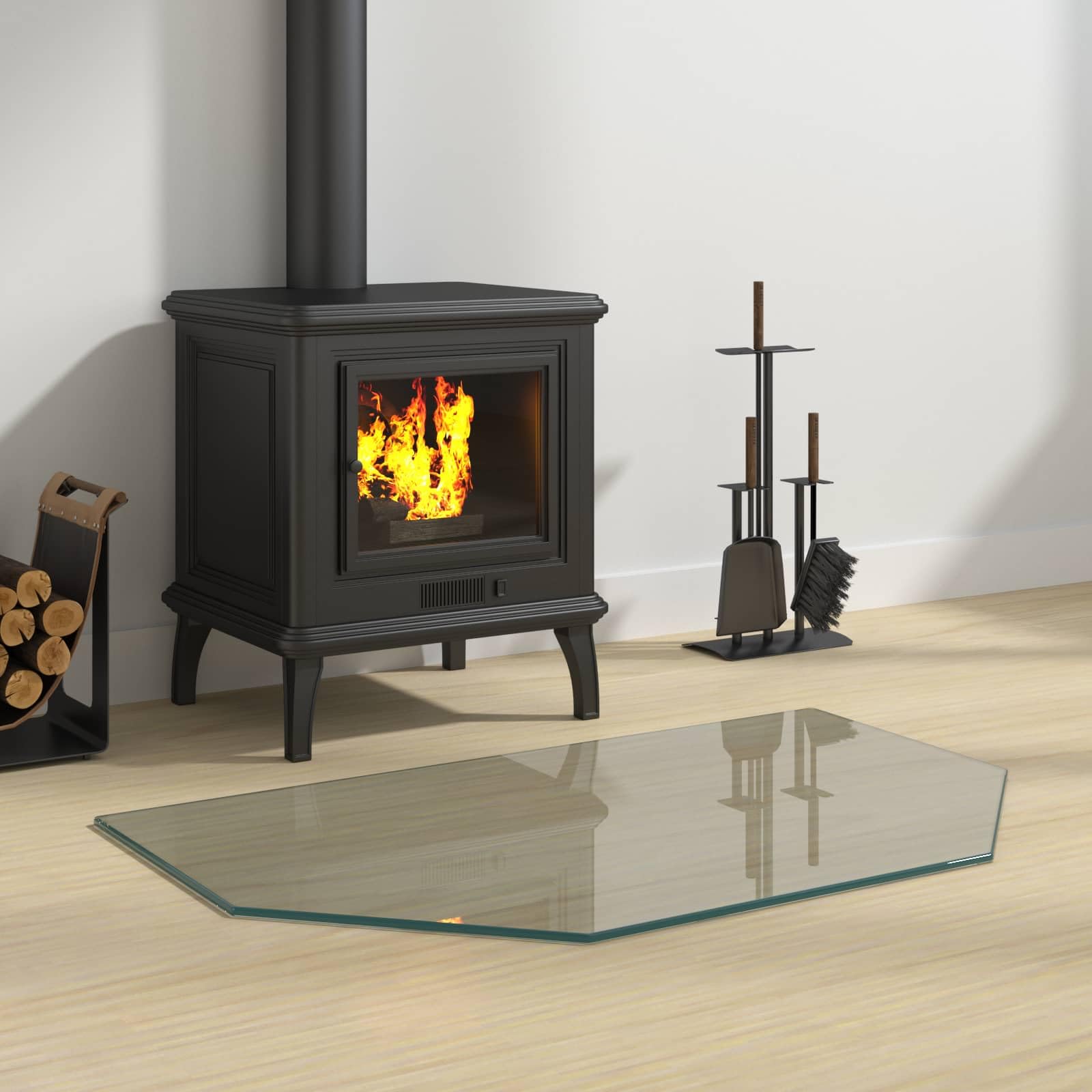 Kaminbodenplatte aus gehärtetem Glas 80 x 50 cm Funkenschutzplatte für Kaminofen Bodenplatte für Parkett und Laminat Hitze- und Funkenbeständig