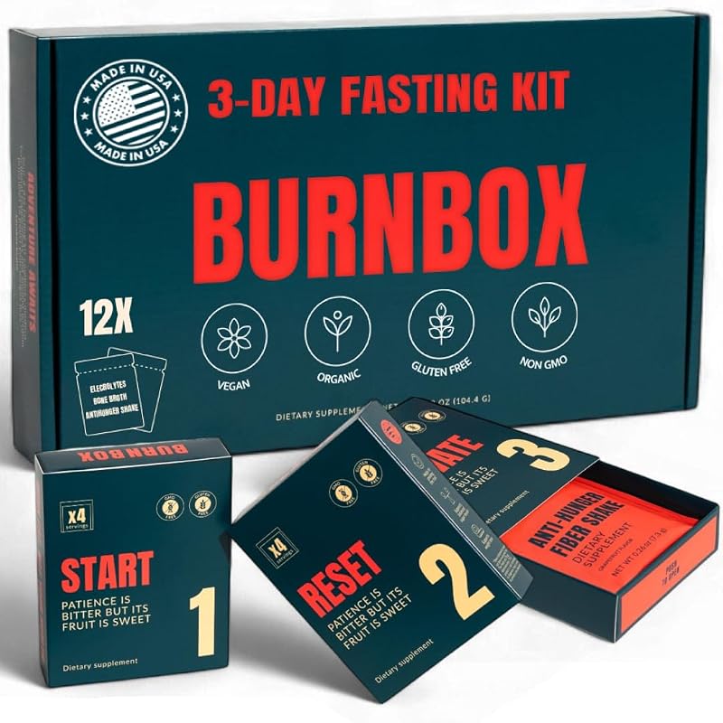 BURNBOX Kit de Jejum de 3 Dias com Fibras, Eletrólitos e Caldo de Ossos de Frango, 12 sachês