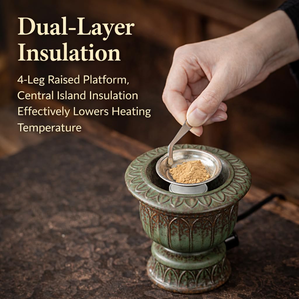 Bruciatore di incenso elettrico in ceramica, motivi classici, design cavo elegante e di fascia alta, temperatura elevata, protezione a doppio strato
