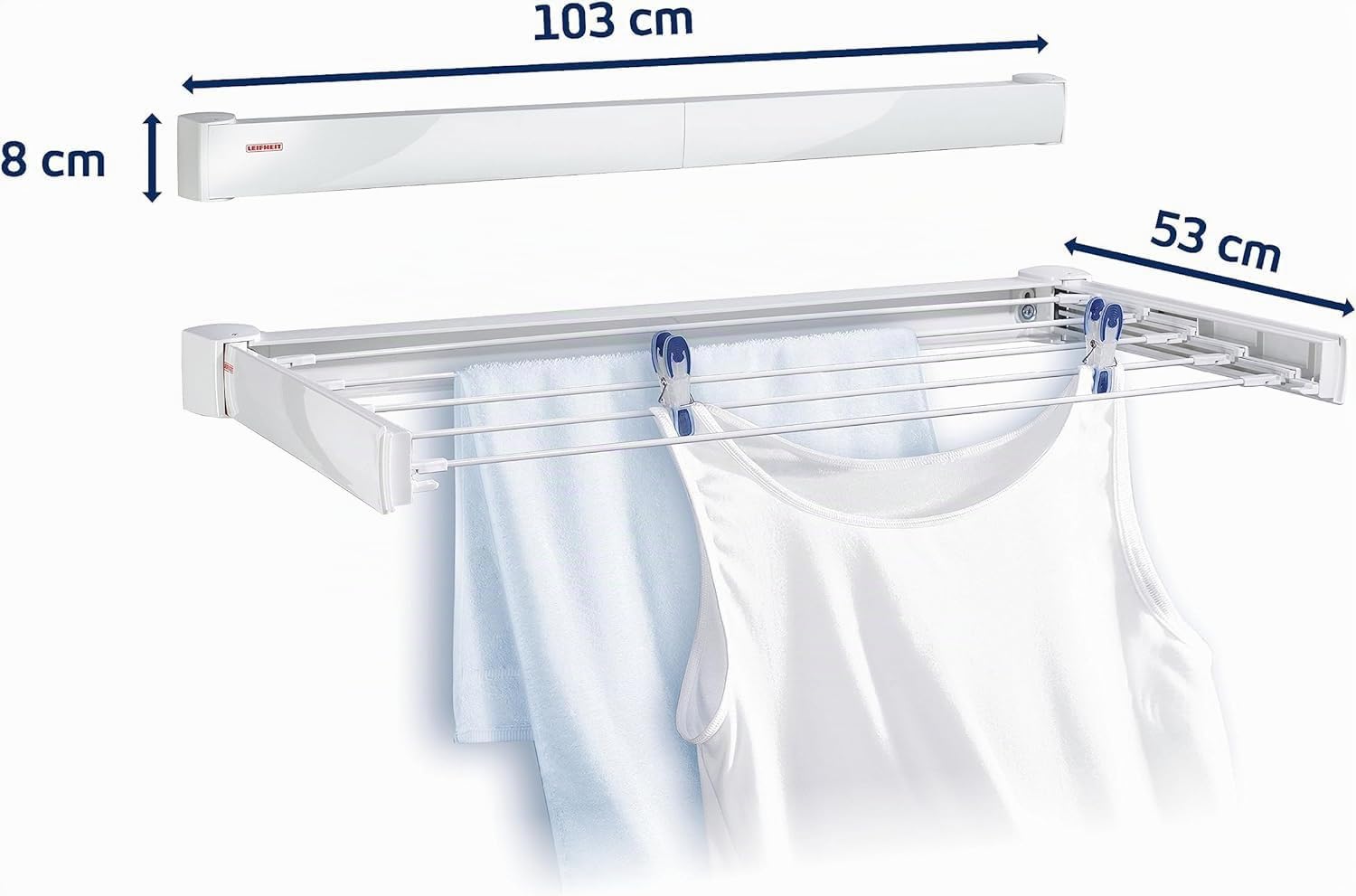 Leifheit Tendedero de pared Telegant 72 Protect, compacto tendal exterior e interior, tenderete extensible con 8 varillas y 7.20 metros de longitud