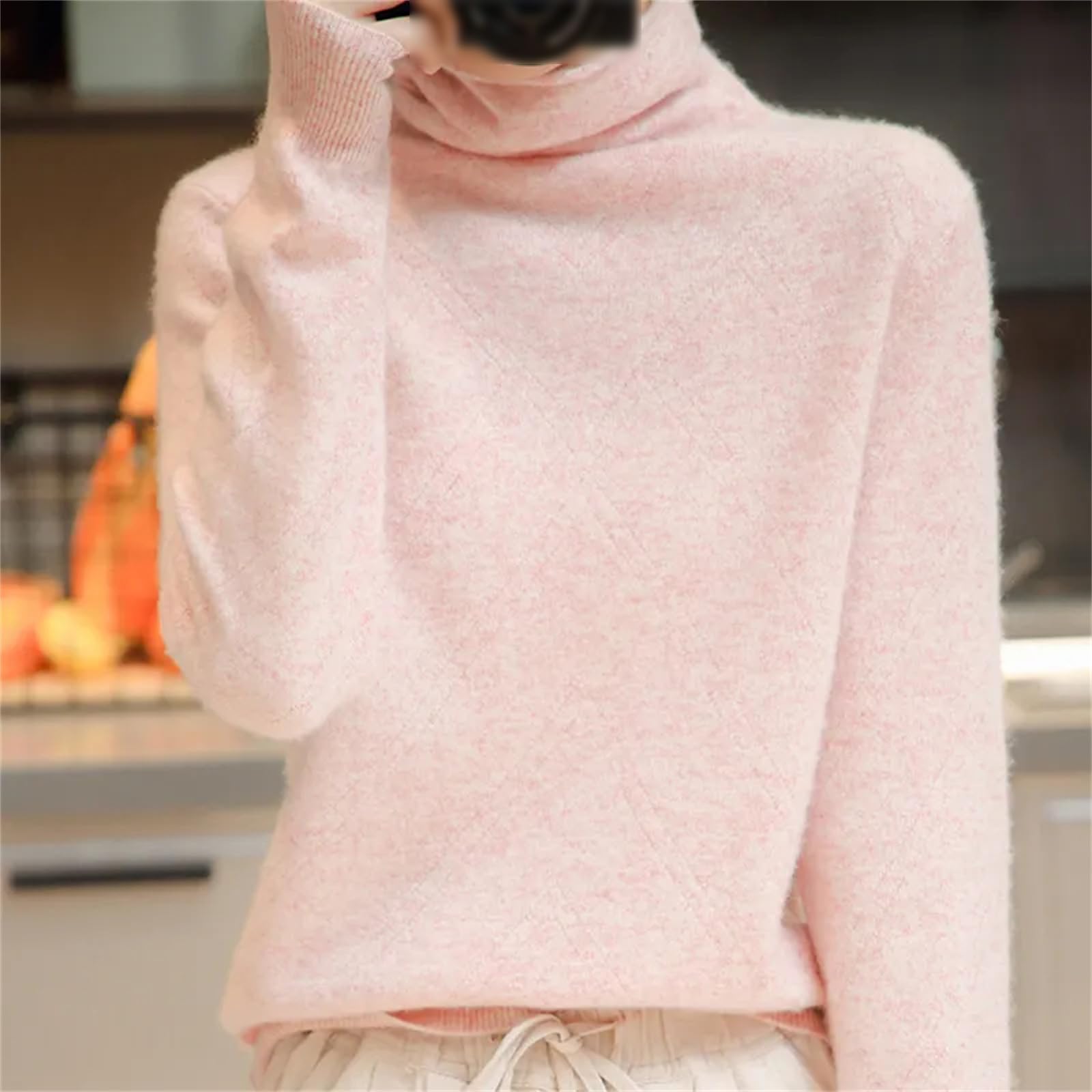 Maglione A Collo Alto da Donna 100% Lana Merino Maglione Lavorato A Maglia Caldo Autunno E Inverno A Maniche Lunghe Pullover in Tinta Unita
