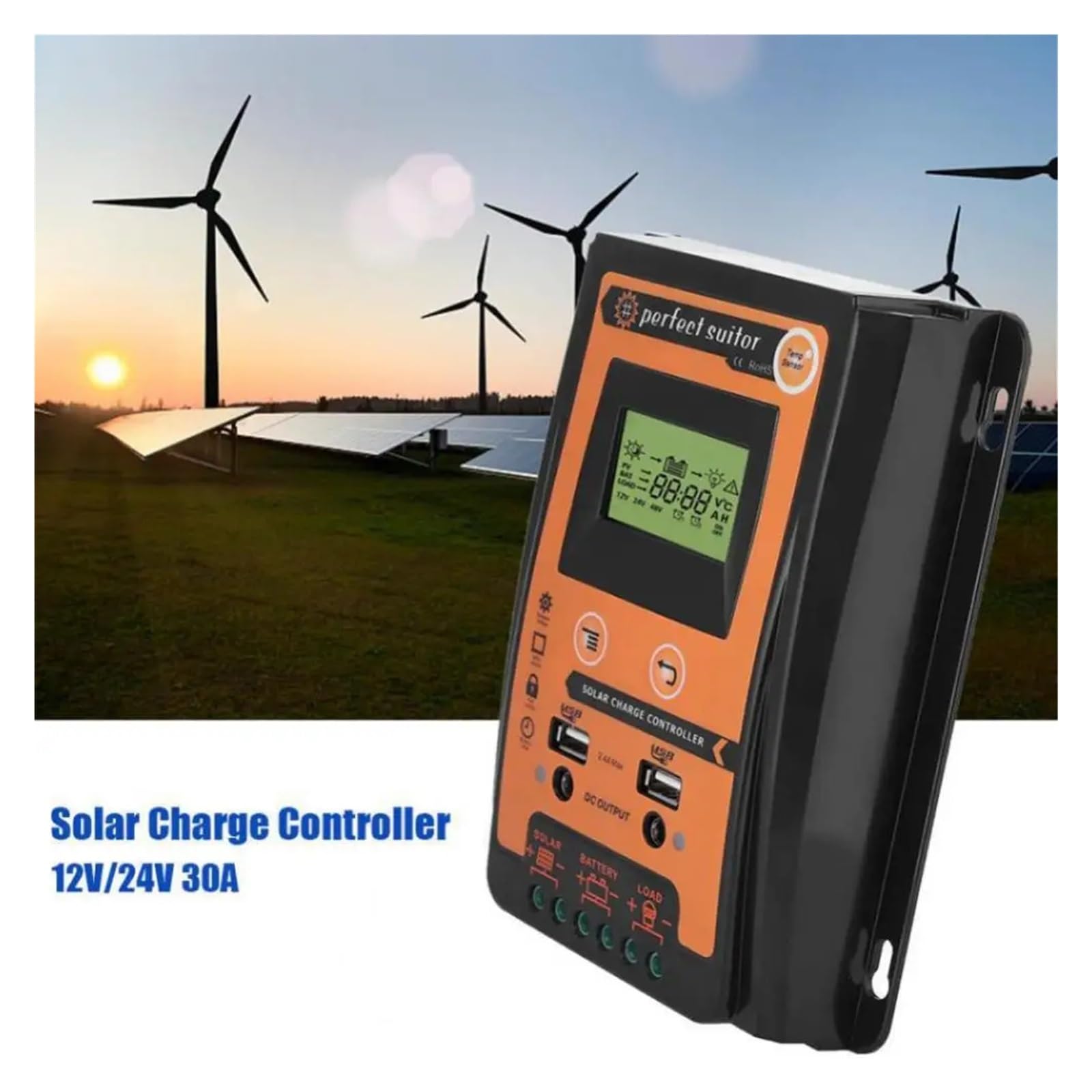 Regolatore di Carica Pannello Solare, Regolatore di carica solare 10A 20A 30A 50A 70A Regolatore PWM Display LCD Doppia uscita USB Apparecchiatura regolatore di carica del pannello solare(01 30A)