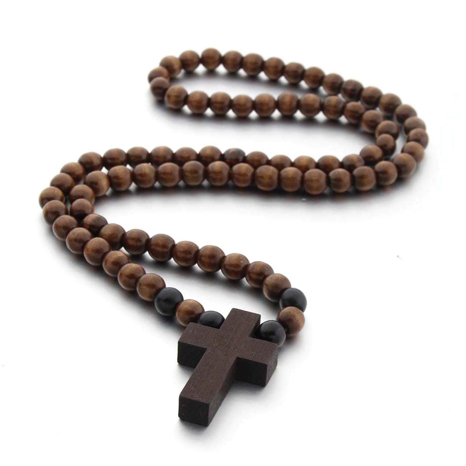 BISONBLUE Collares Collar Mujer hombre Colgante Cadena De Suéter Cruzado Con Cuentas De Madera Para Hombre, Collar Con Cuentas De Madera, Colgante Cruzado, Accesorios De Hip Hop Para Hombre