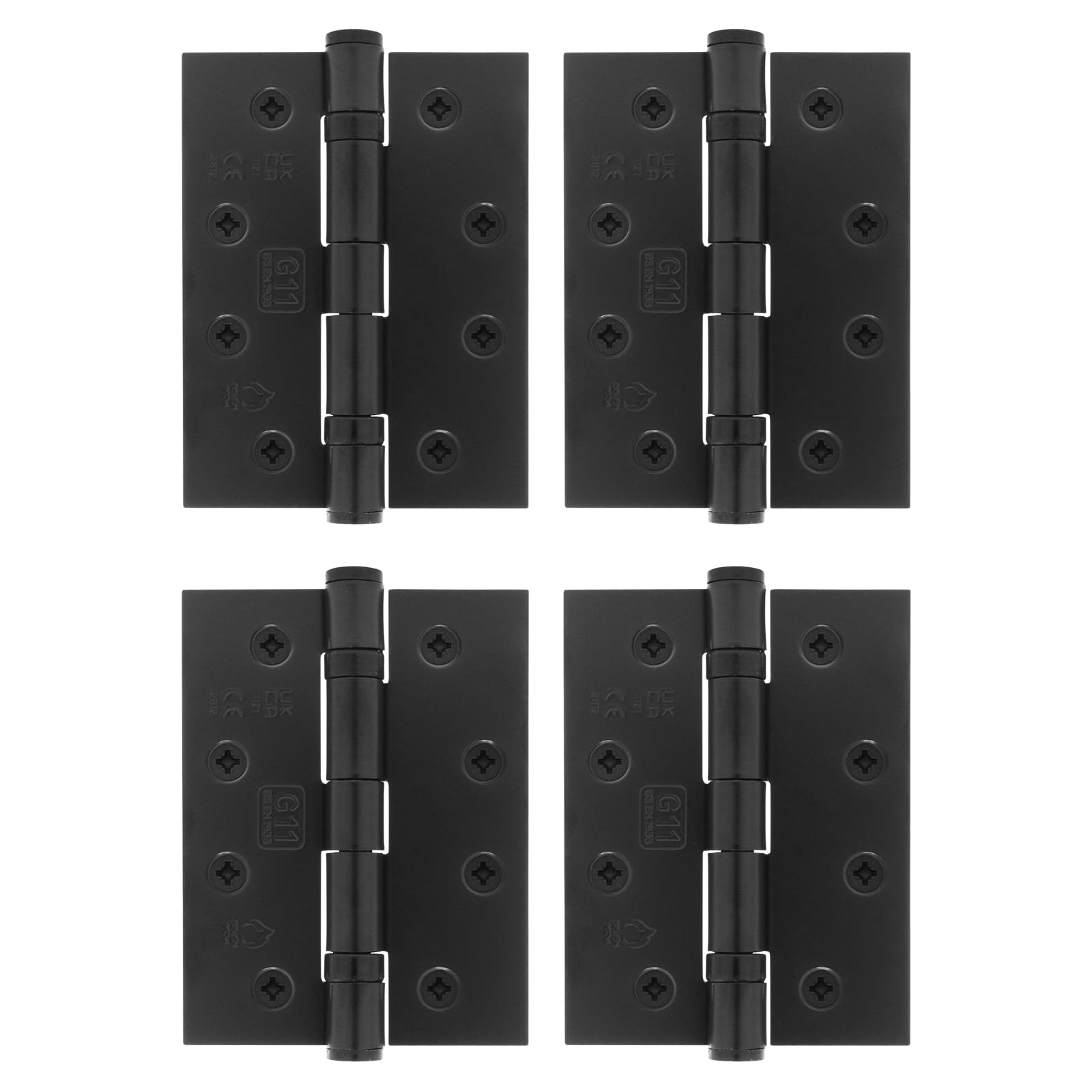 EAI Matt Black Door Hinges, 102mm / 4 Inch, 2 Pairs Fire Rated