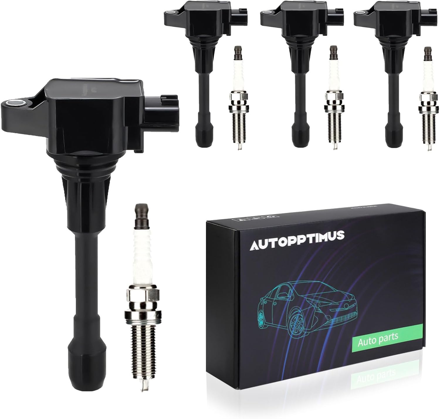 UF719 Ignition Coils Pack and Spark Plugs Set of 4 Compatible with Nissan Altima Rogue Sentra 1.8L 1.6L 2.5L L4 Replaces 224481HC0A UF719