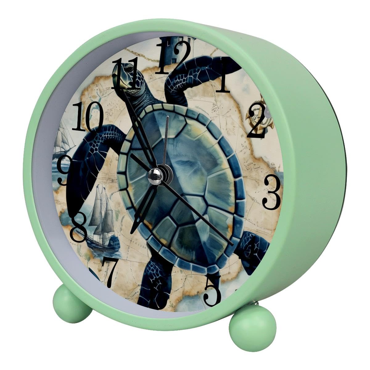Luoweisi Alarm Clock Blue Turtle, Silent Non-Ticking with Night Light
