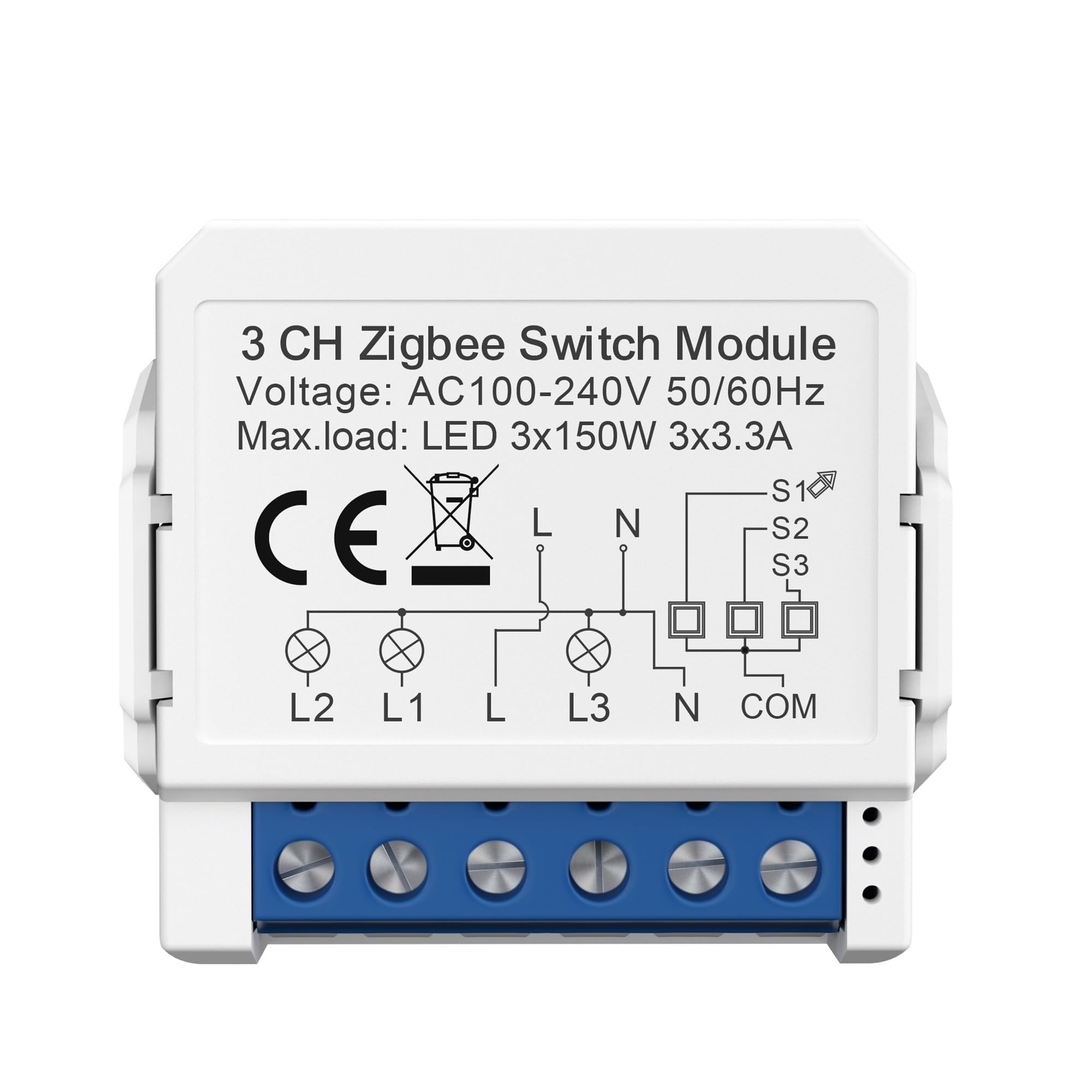 Mini disjoncteur intelligent ZigBee 3 gang pour boîtier d'encastrement étroit