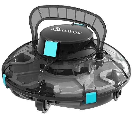 Robotic Pool Vacuum, Cordless Pool Robot with Transparent Design, Powerful Suction & Convenient, Ideal for Flat above Ground Pools up to 538 Sq.ft-Black