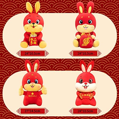 QKTYB 4Pcs Happy New Year Decorations 2023 Rabbit Toy Rabbit Plush Toy Mascot Stuffed Doll Chinese New Year Decorations 2023 Zodiac Animal Cute Bunny Plush Toy for Child New Year Gift