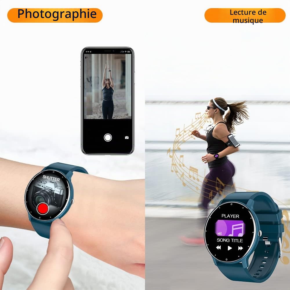 FRAKS 0,8cm Ultra Mince Montre Intelligente Traqueur Fitness Podomètre avec Fonctions Surveillance Fréquence Cardiaque, Pression Artérielle, Oxygène Sanguin et du Sommeil, Notification Push Messages