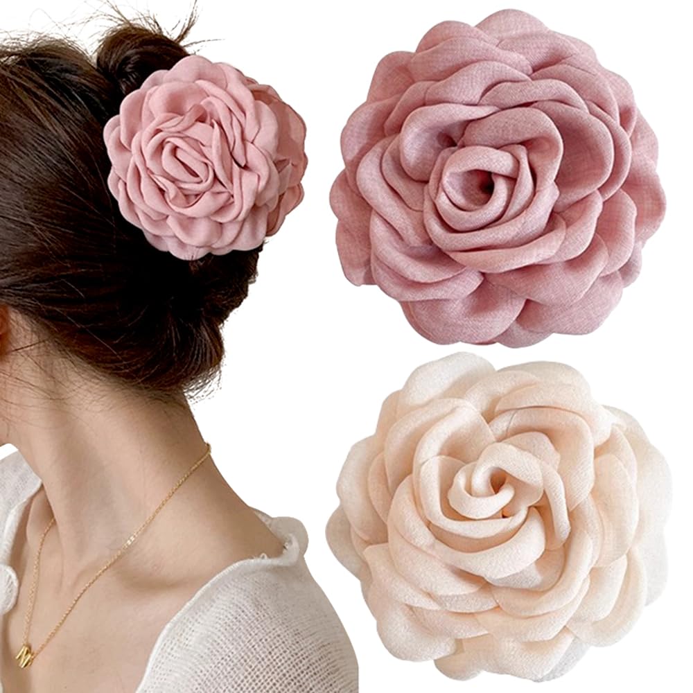 2pcs Beige Floral Hair Claw with Yellow Satin Scrunchie Light Yellow Claw Clip - Etsy main image 4