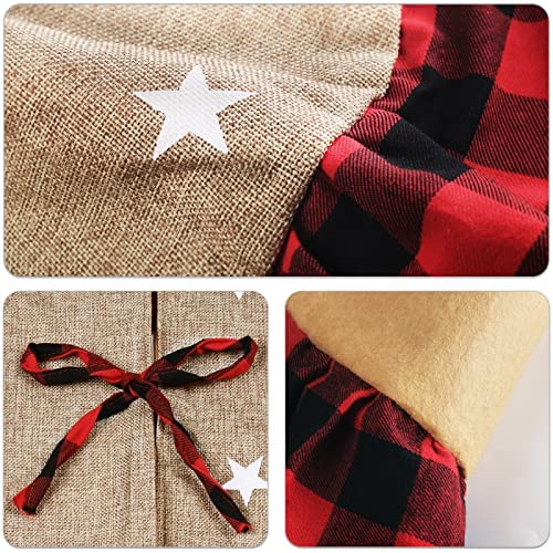 MYSEXY Posture Corrector Back Brace Large Tree Collar with Ruffled Buffalo Plaid Trim, Country Rustic Indoor Xmas Decorations