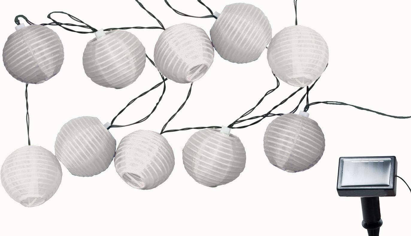 Lights4fun 10er LED Solar Lichterkette Kugel Solar Spirale Außen Solar