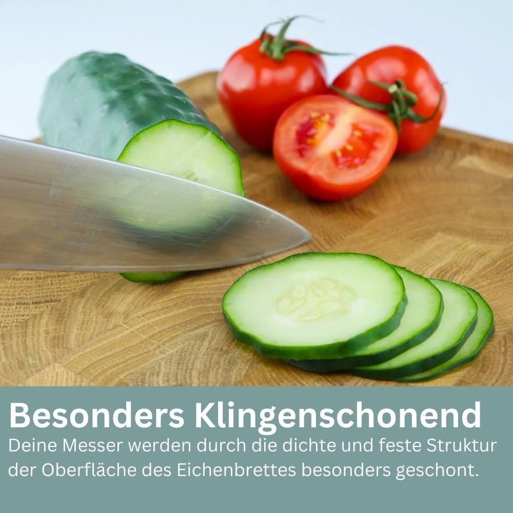 Waldmeister XXXL Schneidebrett aus Eiche | Tranchierbrett mit Saftrille | klingenschonendes Küchenbrett | 60 * 40 * 4 cm | Hochwertig und in Handarbeit gefertigt