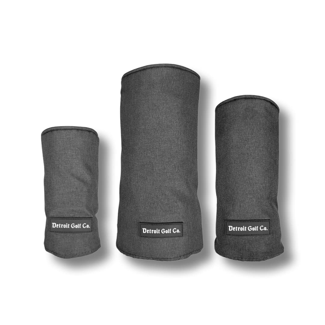 Detroit Golf Co.Premium Barrel Golf Club Head Covers - Drivers, Fairway Woods and Hybrids (Black)