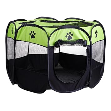 Aswadh Pet Folding Playpen Portable 8-Panel Kennel Fences Tent Green_M
