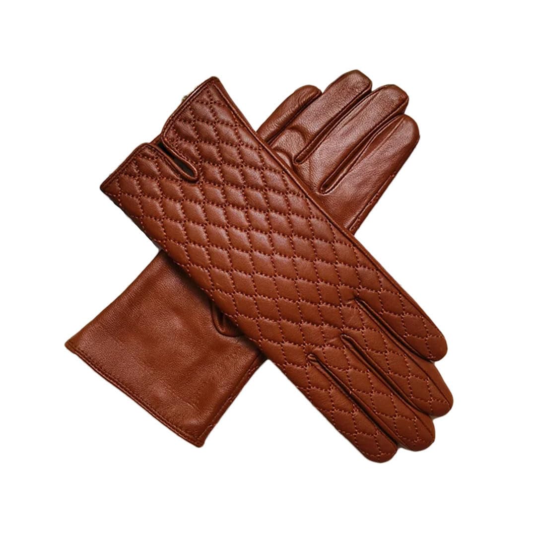 Damen Schaffell Handschuhe mit Touchscreen Fleecefutter zum Reiten und Fahren Handschuhe Gelblich-braun 8.5