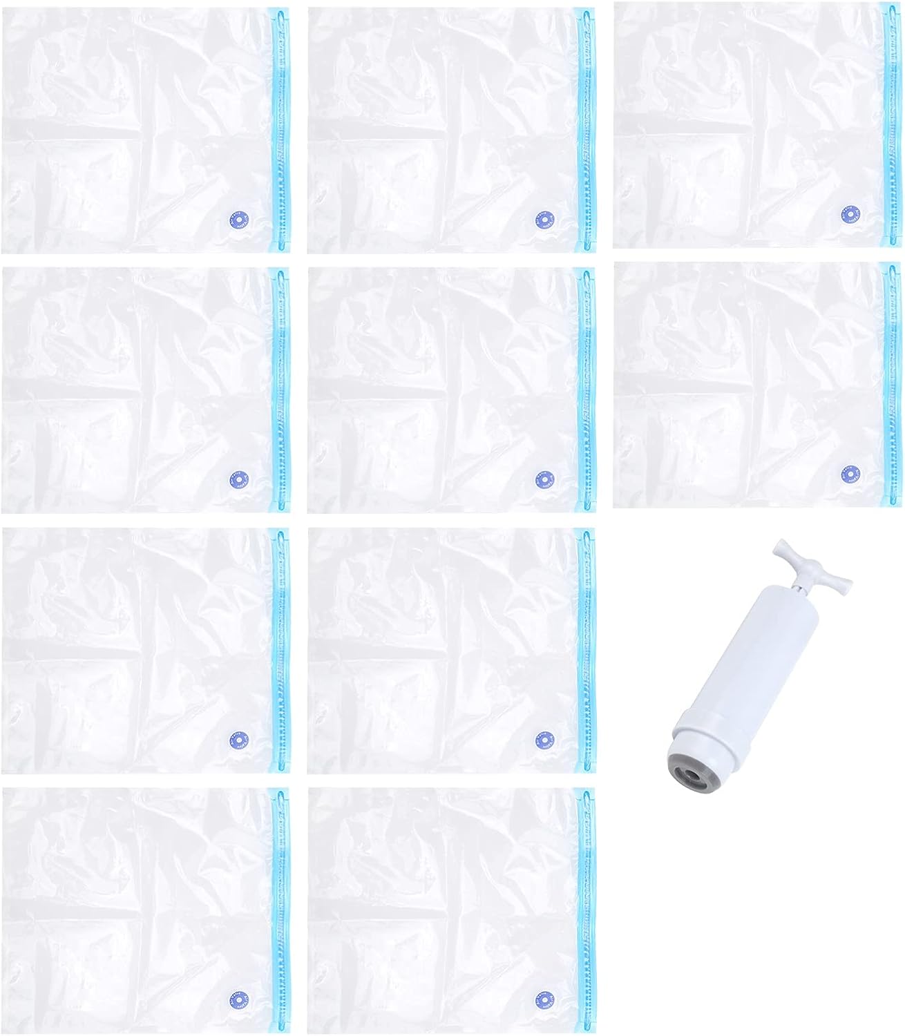Fafeicy Filament Vacuum Sealing Bags, Moistureproof Reusable Storage Kit for 3D Printing Workshops PA PE Plastic 13 x 11.8in 10 Bags 1 Air Pump 1 Clamp