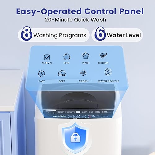 Miniatura 4 de BANGSON 1.31cu.ft Portable Washing Machine, Full-Automatic Washing Machine with 8 Programs 6 Water Levels, Drain Pump and LED Display, Compact