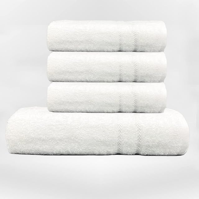 Kyniog Bamboo Large Bath Towel Set- 1 White Bath Towels (70cm x 140cm) and 3 Hand Towels (50cm x 90 cm)- 70% Bamboo And 30% Cotton - 550 GSM - Quick Dry Germ Free Bamboo Bathroom Towels