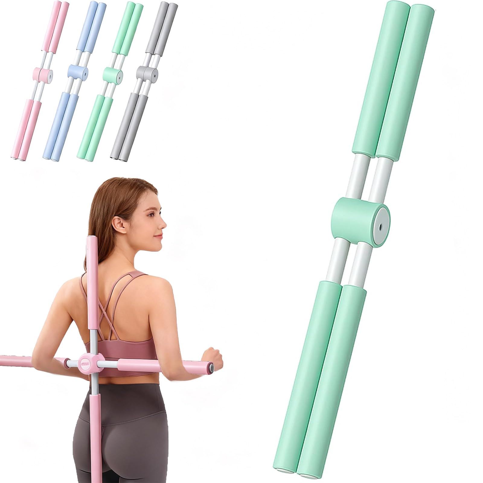 Yoga Stange Haltungskorrektur, Anti-Buckel Yoga Stick für Rücken & Nacken, Haltungskorrektor Y-oga Cross Stick, Rückenschmerzlinderung für Männer und Frauen (Green)