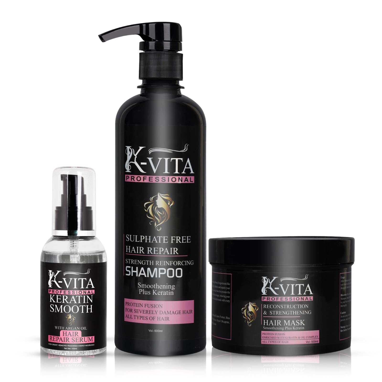 K-vita Professional Sulphate Free Hair Repair Set, Length Reinforcing Shampoo, Keratin Smooth Hair Repair Serum, Reconstruction and Strengthening Hair Mask-image-10