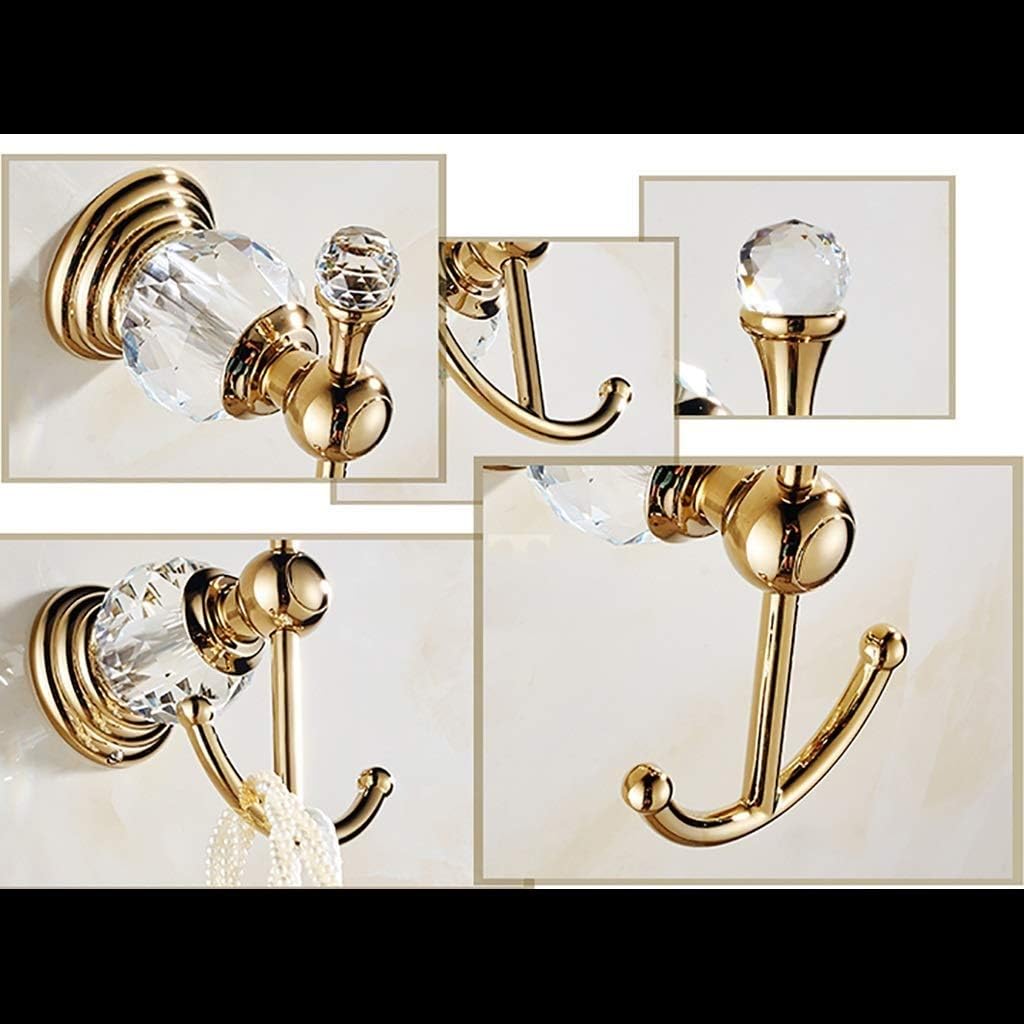 Copper Crystal Double Hook Clothes Door European Style Wall Mount Towel Hat Robe Hook Bathroom Hardware Accessories Door Hanger Creative