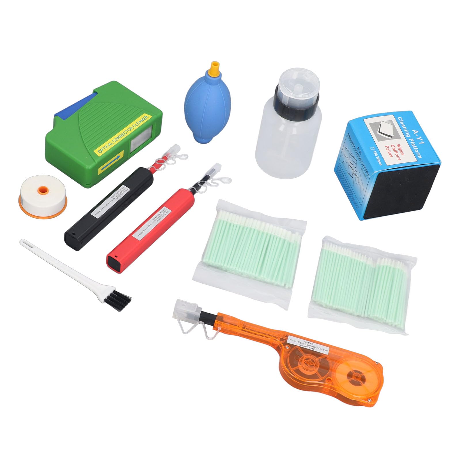 Jeffergarden Kit di Pulizia in Fibra Ottica 12 Pc con Detergenti 1,5 Mm 2,5 Mm, Strumenti Anti-statici, Ideali per i Connettori SC FC ST LC MU e l'uso MTP MPO