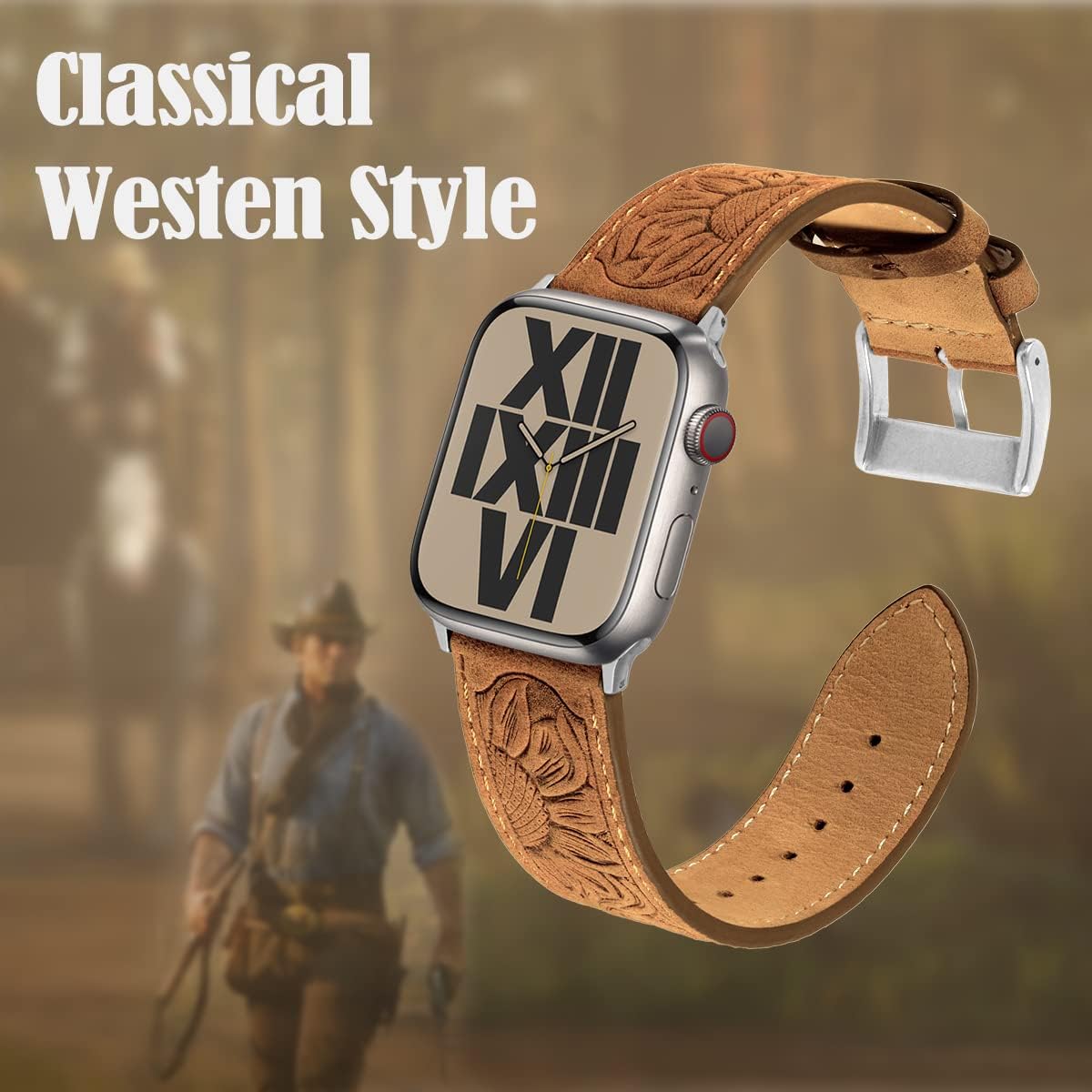 For Apple Watch Band 41 mm / 40 mm / 38 mm Series 7 /SE/ 6/5/4/3/2/1,Sunflower Tooled Leather Cowboy Replacement Western Apple Watch Retro Strap Bracelet for iWatch Men Women - Image 6