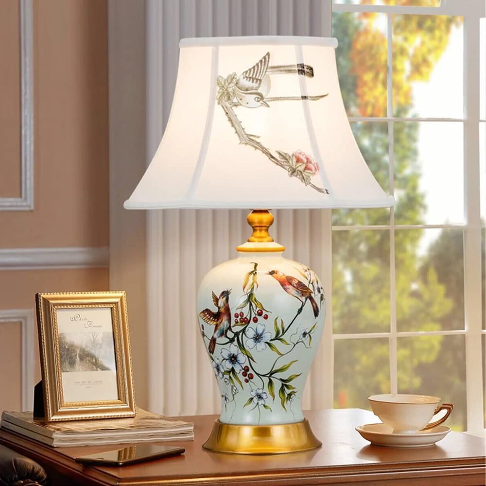 E27 Nuova lampada da tavolo cinese in ceramica applique Soggiorno Camera da letto Studio Lampada da comodino Stile europeo Elegante Lampada da tavolo semplice (Lampadine non incluse) (Bianco)