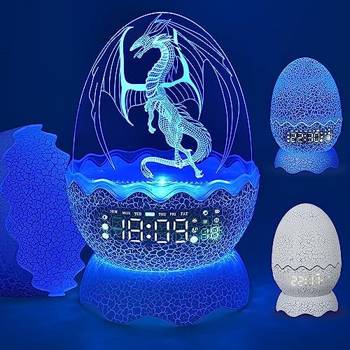 MTDYHY 2023 Unique Dragon Egg Alarm Clock/Night Light/Lullaby White Noise/Bluetooth Speaker 4-in-1, Remote Control 16 Colors & Brightness & Volume, Gift for Kids/Adult