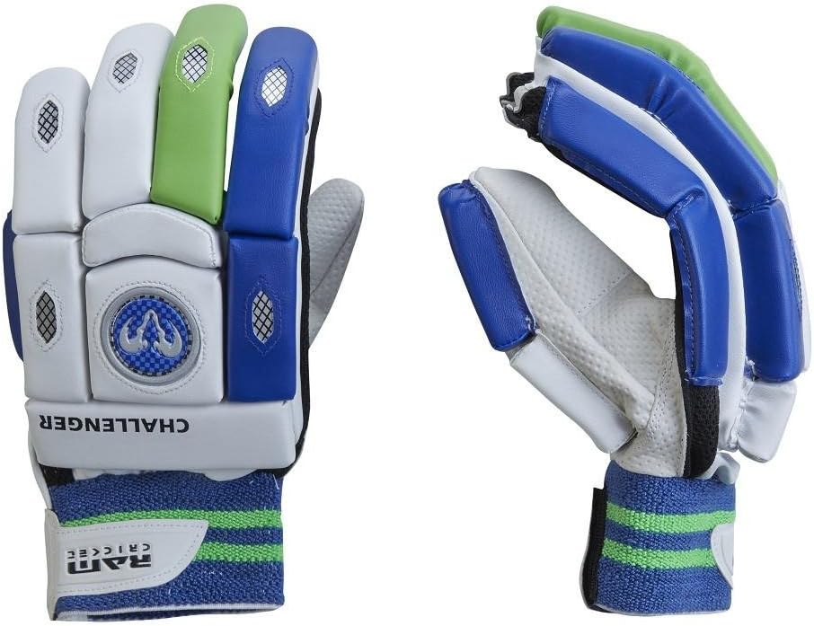 Ram CricketChallenger Batting Gloves - Available In Right & Left Handed - White/Blue/Lime (Left Hand - Junior)