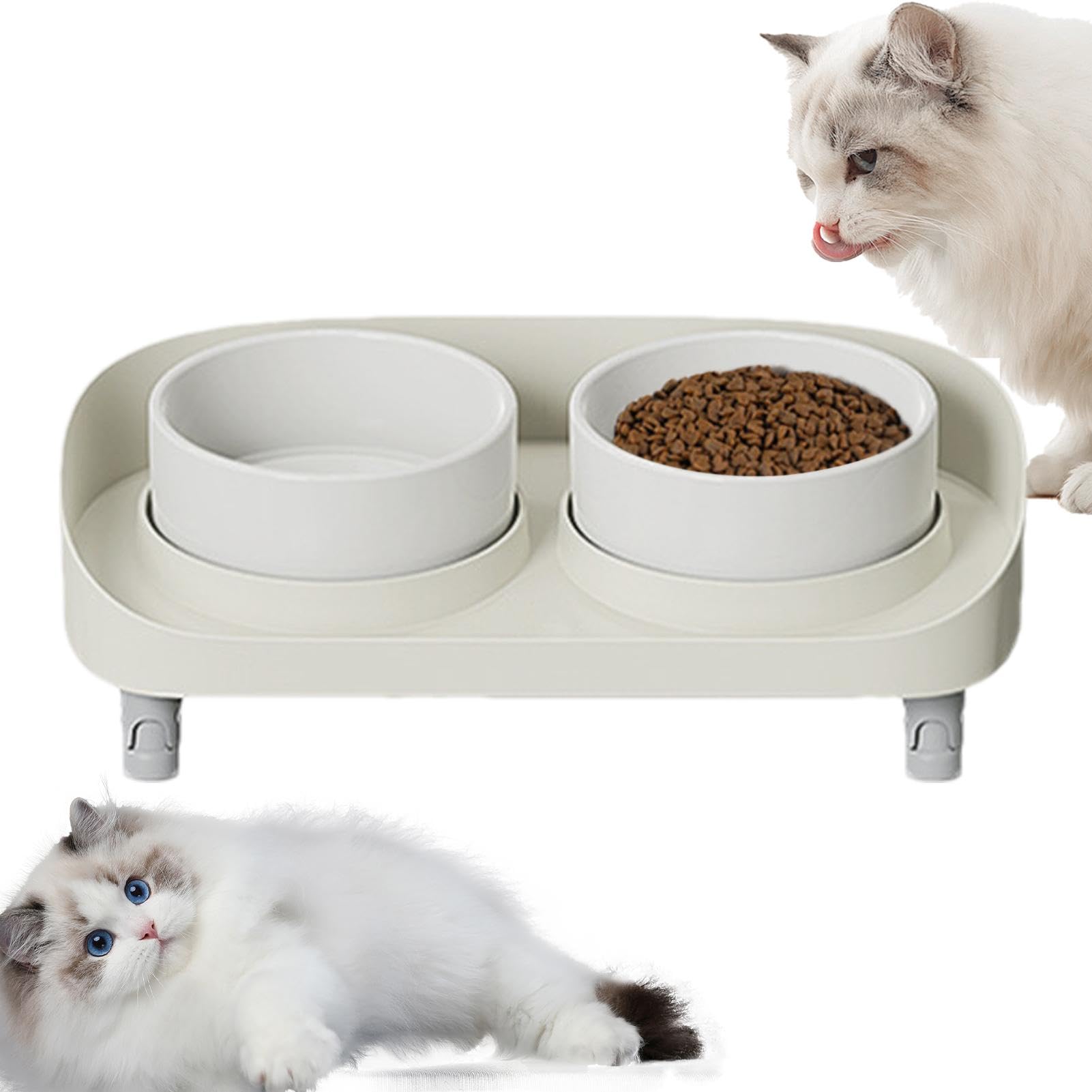 Ciotole rialzate inclinate per cibo per gatti, doppie ciotole per cani e gatti con supporto antiscivolo e base a prova di perdite, stabile e senza stress, ergonomico per mangiatoia per | Alimentatore di alimenti per animali domestici ergonomici, per l'ali