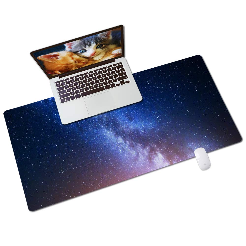 QIYI Desk Pad, Galaxy PU Leather Desk Blotter Protector, Waterproof Computer Desk Mat, Keyboard Mouse Pads, Non Slip Base Home & Office Accessories,