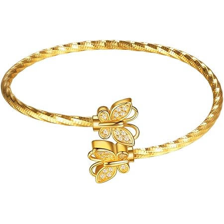 Amazon Suplight ゴールド バングル レディース シンプル ブレスレット 18金 ジルコニア 蝶 バタフライ かわいい アクセサリー バングル 通販