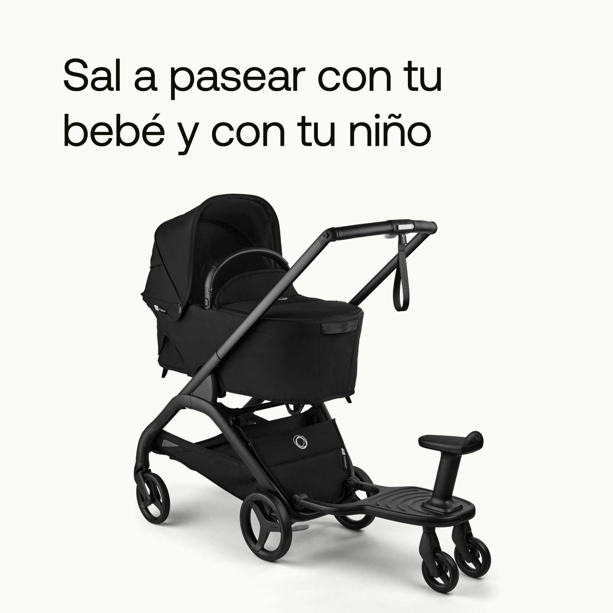 Bugaboo Patinete Acoplado+ Confort con silla extraíble: patinete con opción para sentarse o ir de pie, compatible con todos los carritos Bugaboo, 2 ruedas para mayor comodidad y estabilidad