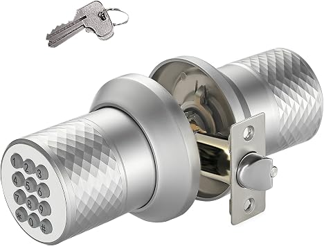 Electronic Keypad Door Knob, Smart Keyless Entry Door Knob, Cord, Anti-Slip Handle, 2.5 Seconds Auto Lock, Waterproof Door Lock, Easy to Install in Home, Office, Apartment, Garage