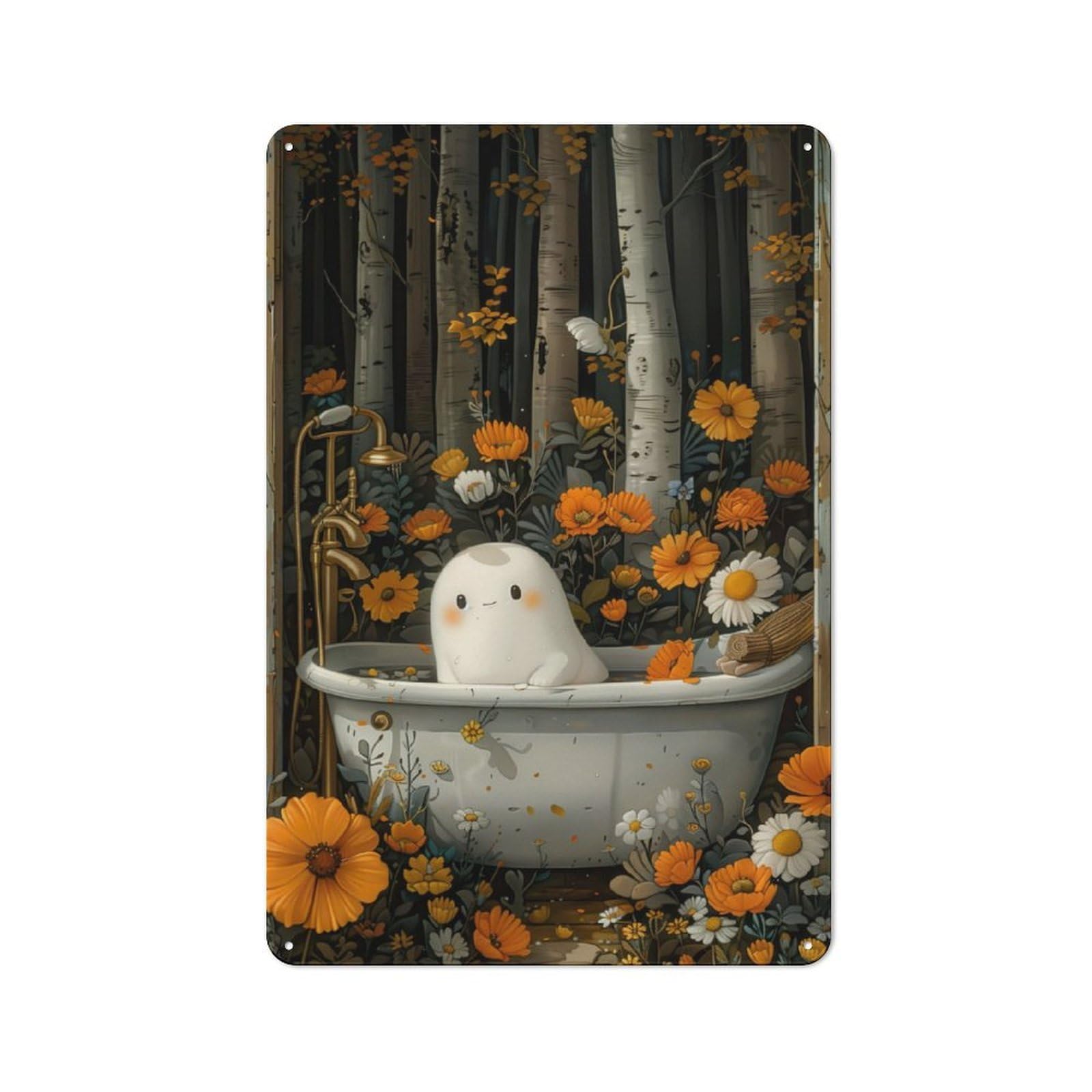 Junmoney Boho Ghost Bathtube Forest 30X20cm Retro Metal Sign With For Café Or Restaurant, For Collectors Decorating Cafés And Restaurants