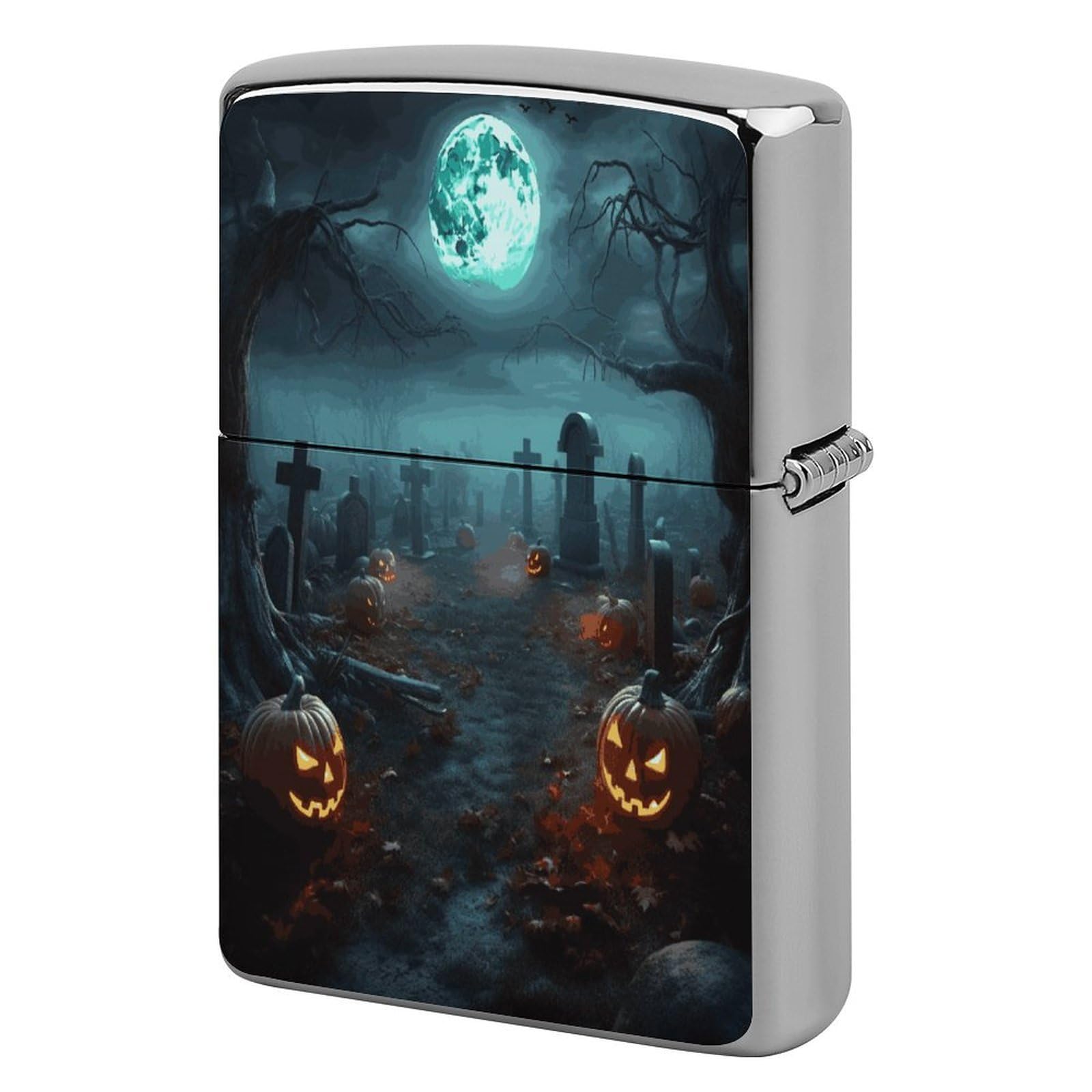 Btcowzrv Style Halloween Graveyard Pumpkins Metal Lighter Case Sleeve Cover Holder