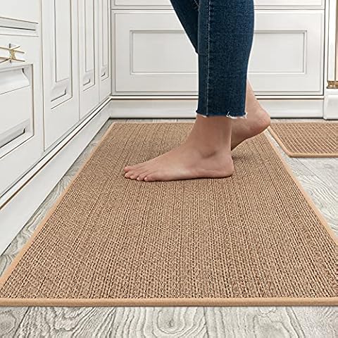 Kitchen Floor Mat Kitchen Rugs and Mats Non Skid Washable Runner Rugs with Rubber Backing Natural Twill Kitchen Sink Rug 2 PCS Set 17"x30"+17"x47" (Oats) Cover