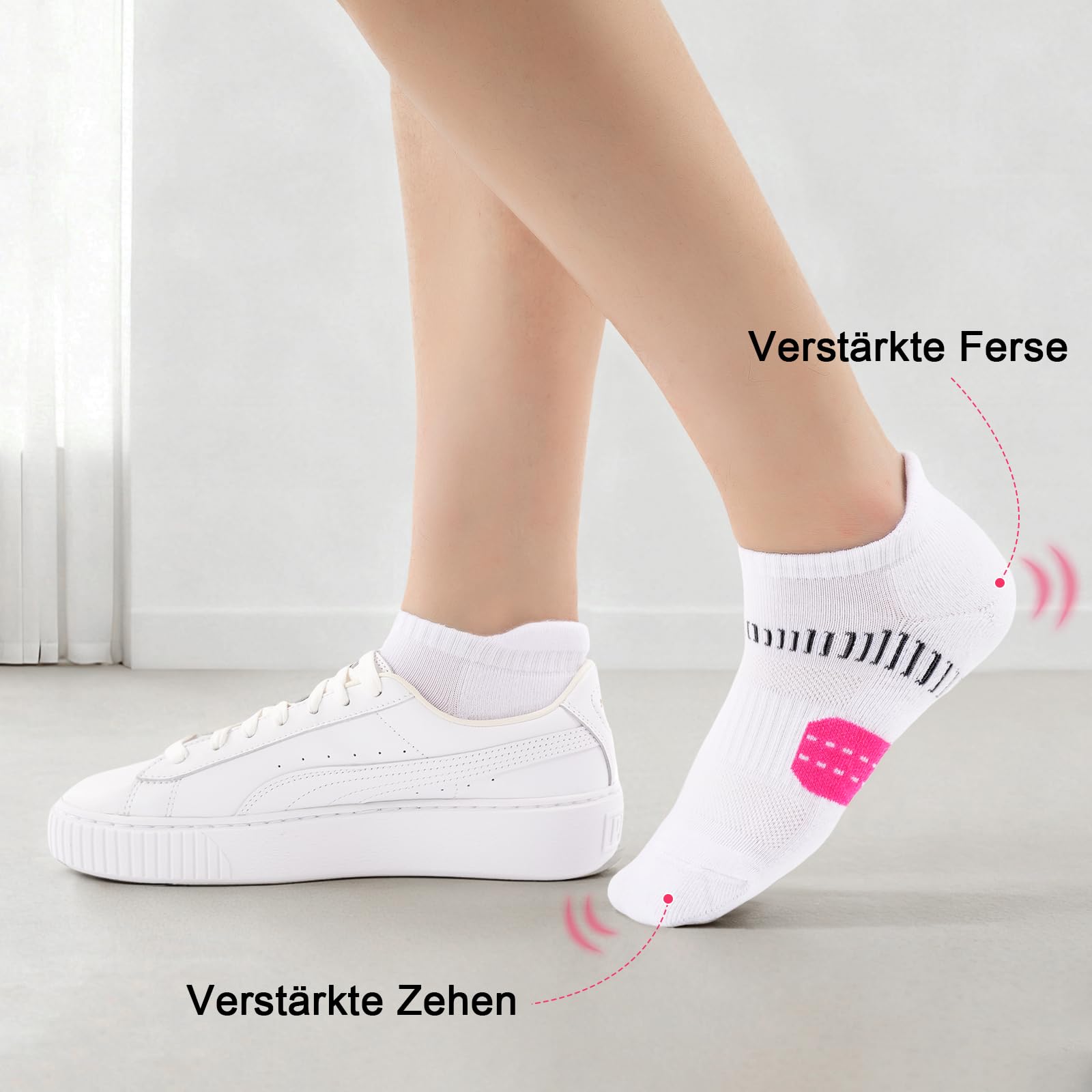 Calcetines de Deporte Mujer Antiampollas Transpirables con Soporte Acolchado, Calcetines Tobilleros para Running, 6 Pares