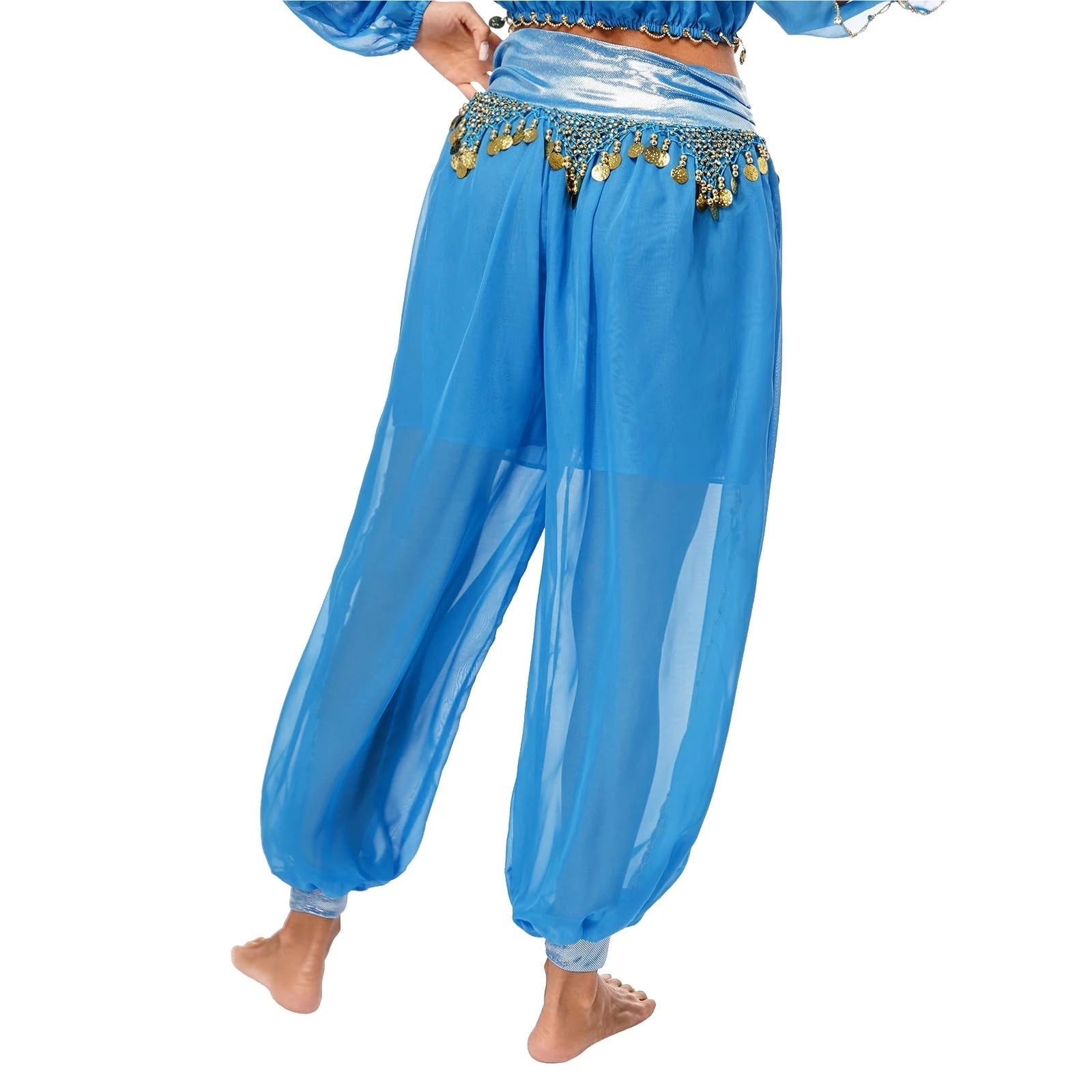 Arabische Prinzessin Bauchtanz-Kostüm for Damen, Märchen-Quasten, Bloomers, Tribal-Hose, metallische, gerüschte, seitlich geteilte Haremshose