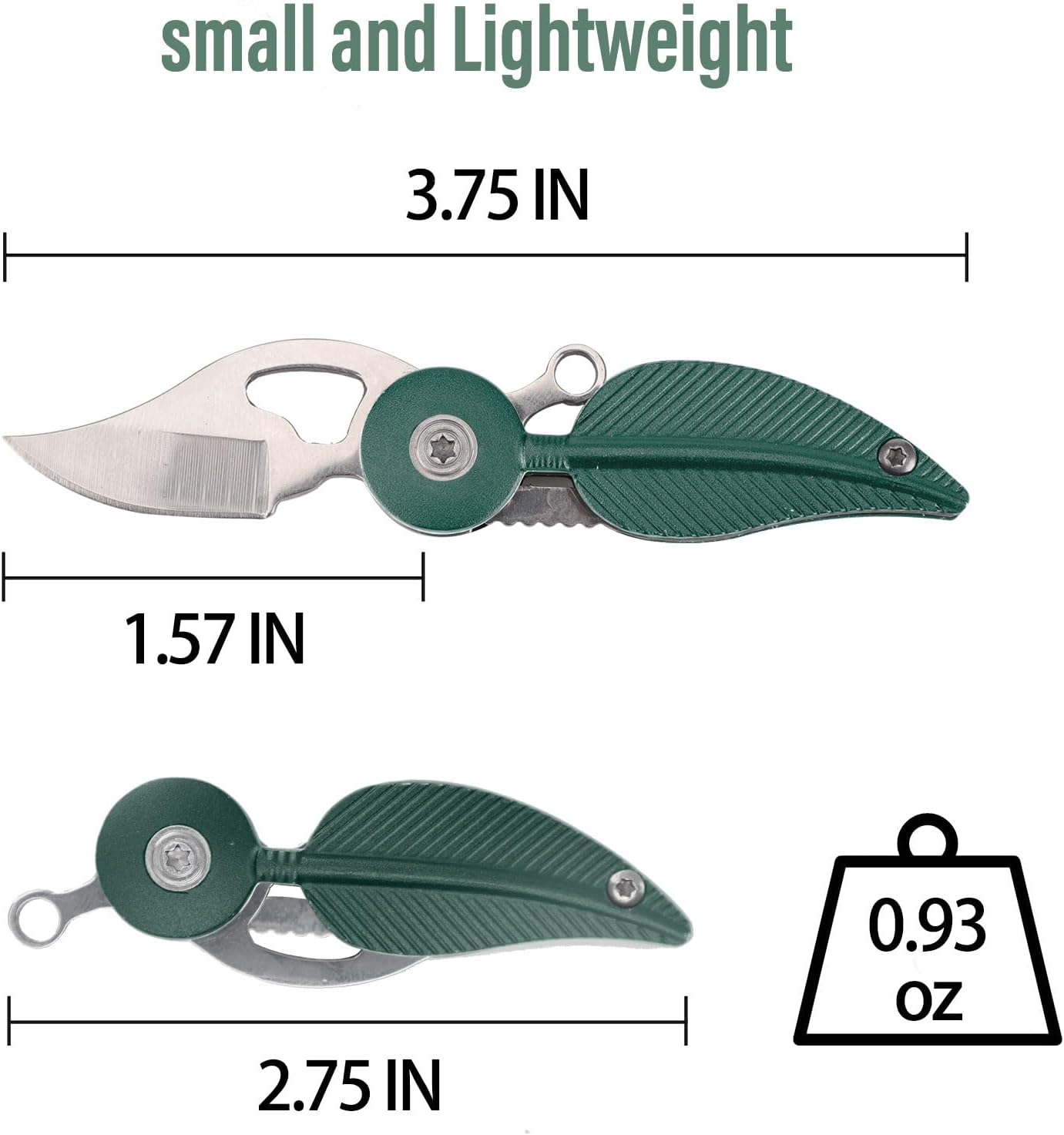 Coowolf Small Pocket Knife for Women and Men, 1 Inch Stainless Steel Blade, Green Aluminum Handle, Compact Mini Folding Box Cutter for Camping, Hiking, Daily Tasks, Lightweight EDC Gadgets Tools