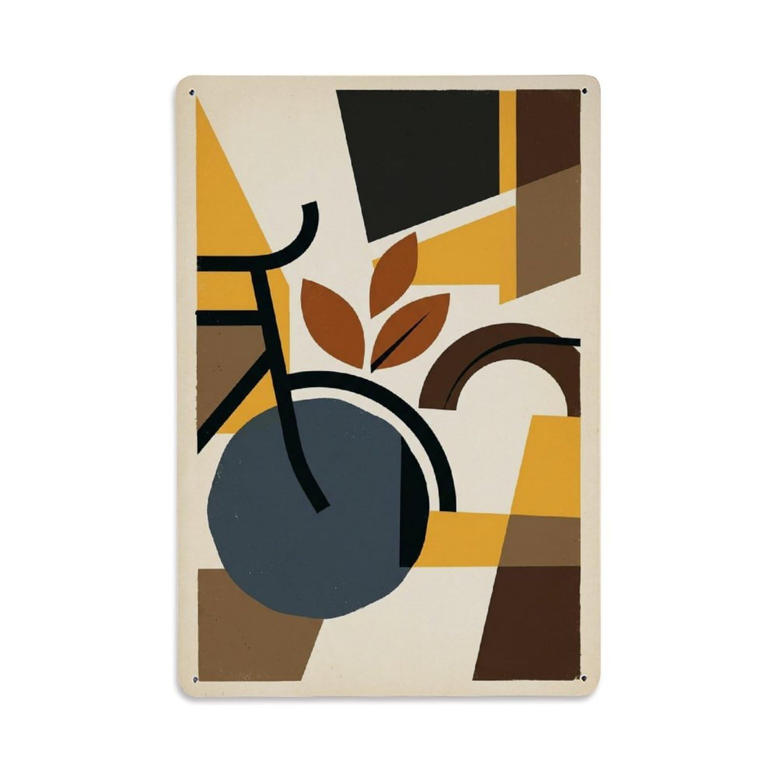 Leaf Blocks Bike Colorblock Geometry City Cycling Retro Metal Tin Sign Plaque Wall Decor for Cafe, Man Cave, Club Bar, Office, Home Garden Round Metal Poster 8x12Inch