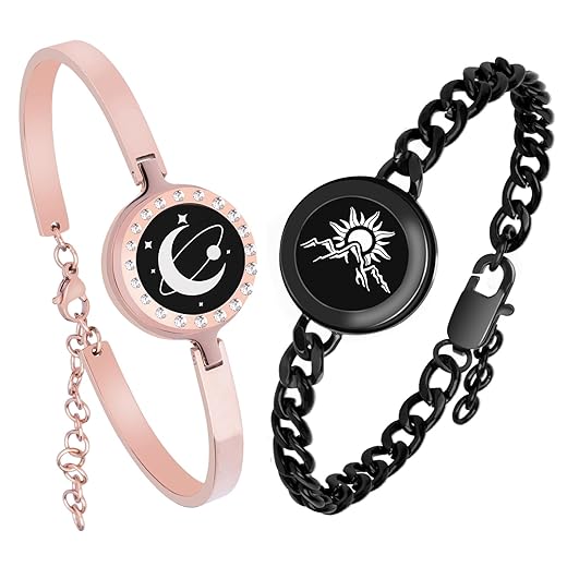 Long Distance Touch Bracelets, Vibration & Light up Remote Smart Matching Couples Bracelet for Couple Long Distance Relationship Girlfriend Boyfriend Festival Gifts Lover Jewelry Set